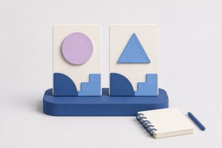 Dos tarjetas comparables con una diferencia en su parte superior y un cuaderno para registrar el test.